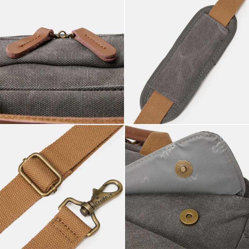 Herr Vintage Casual Canvas Stor Kapacitet 17-tums Bärbar Datorväska Ryggsäck Crossbody-väska Med Flera Fickor