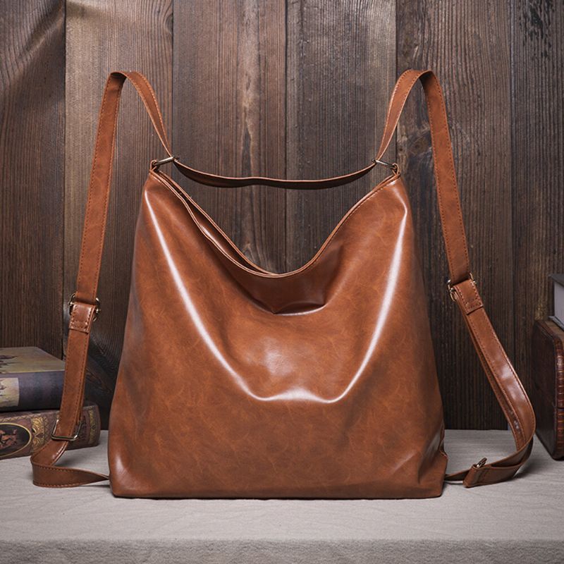 Kvinnor Oljevax Läder Stor Kapacitet Ryggsäck Axelväska Crossbody Väska Handväska Skötväska Hobo Bag Hobo Bag