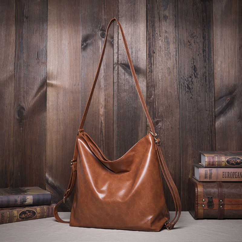 Kvinnor Oljevax Läder Stor Kapacitet Ryggsäck Axelväska Crossbody Väska Handväska Skötväska Hobo Bag Hobo Bag