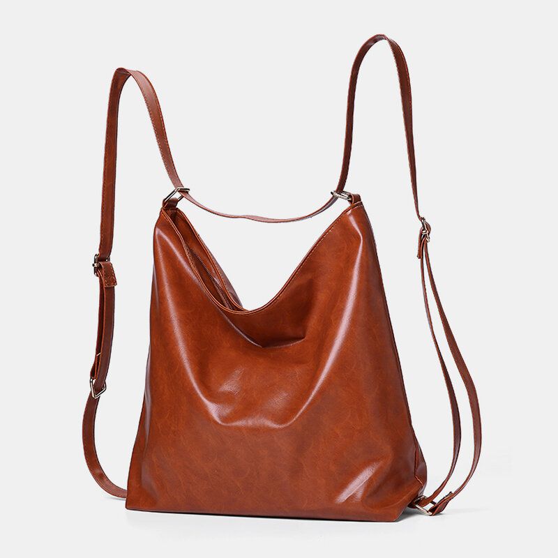 Kvinnor Oljevax Läder Stor Kapacitet Ryggsäck Axelväska Crossbody Väska Handväska Skötväska Hobo Bag Hobo Bag