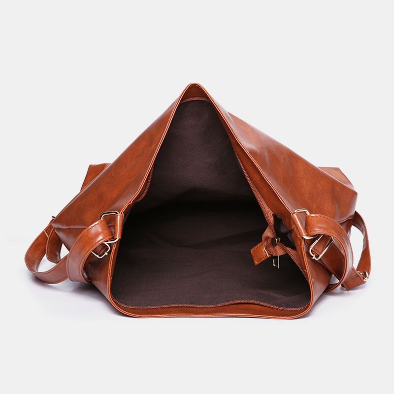 Kvinnor Oljevax Läder Stor Kapacitet Ryggsäck Axelväska Crossbody Väska Handväska Skötväska Hobo Bag Hobo Bag