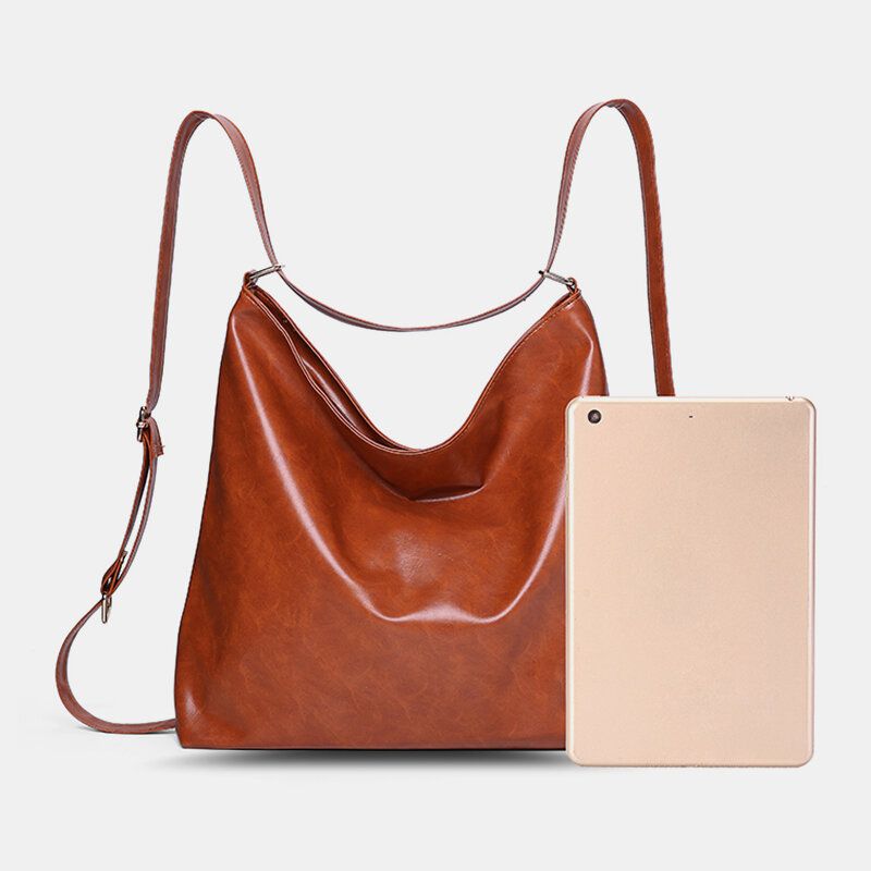 Kvinnor Oljevax Läder Stor Kapacitet Ryggsäck Axelväska Crossbody Väska Handväska Skötväska Hobo Bag Hobo Bag