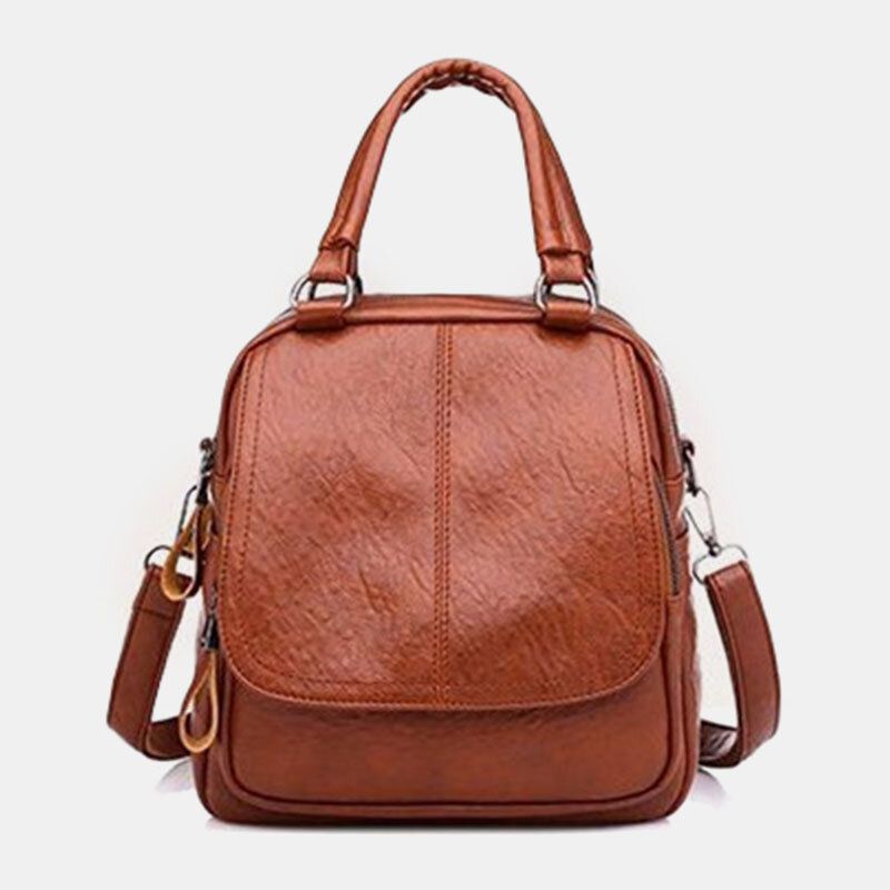 Kvinnor Pu Läder Multi-carry Vintage Vattentät Crossbody Bag Axelväska Ryggsäck