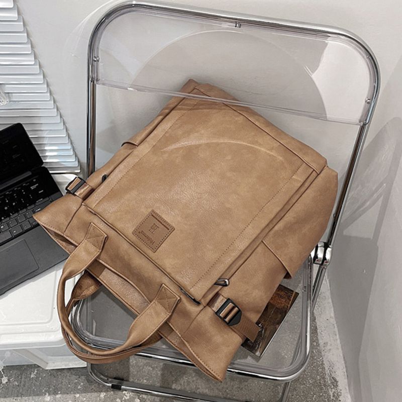 Män Konstläder Vintage Vattentäta Ryggsäckar Med Stor Kapacitet Laptop Mjuk Retro Reseryggsäck