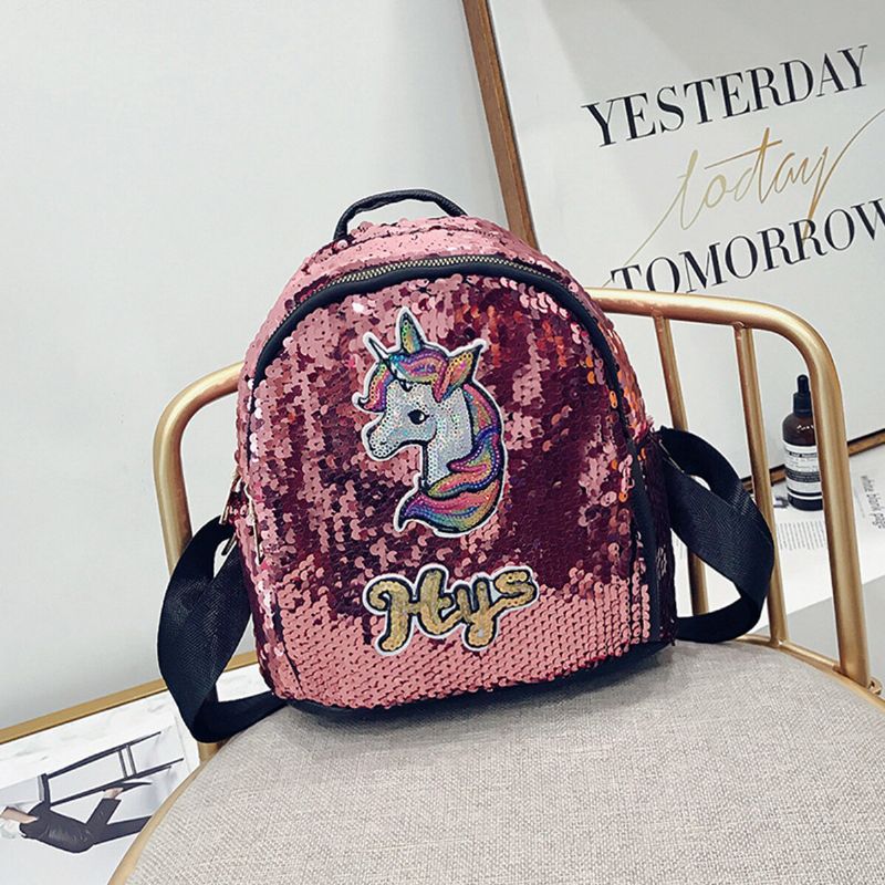 Paljett 3d Unicorn Mönster Ryggsäck Skola Shopping Bag Ryggsäck Satchel