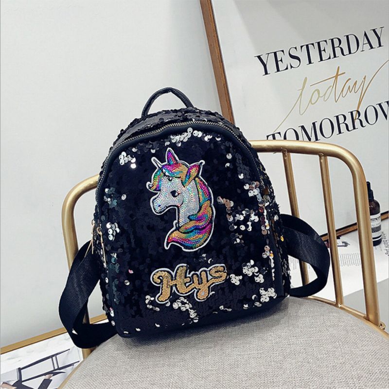 Paljett 3d Unicorn Mönster Ryggsäck Skola Shopping Bag Ryggsäck Satchel