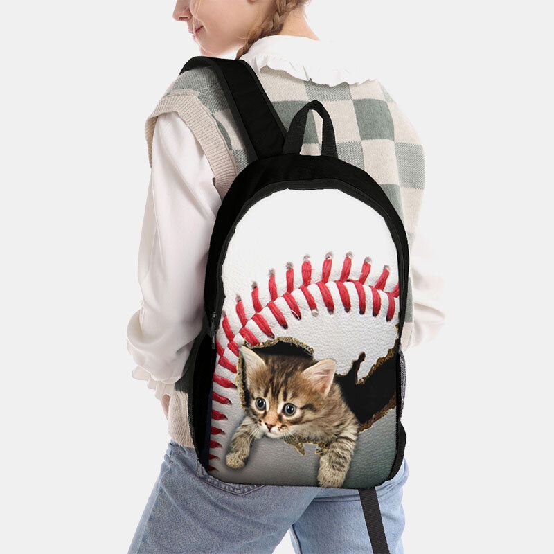 Unisex Dacron Cat Hund In The Baseball Fotboll Mönster Utskrift Ryggsäck Skolväska