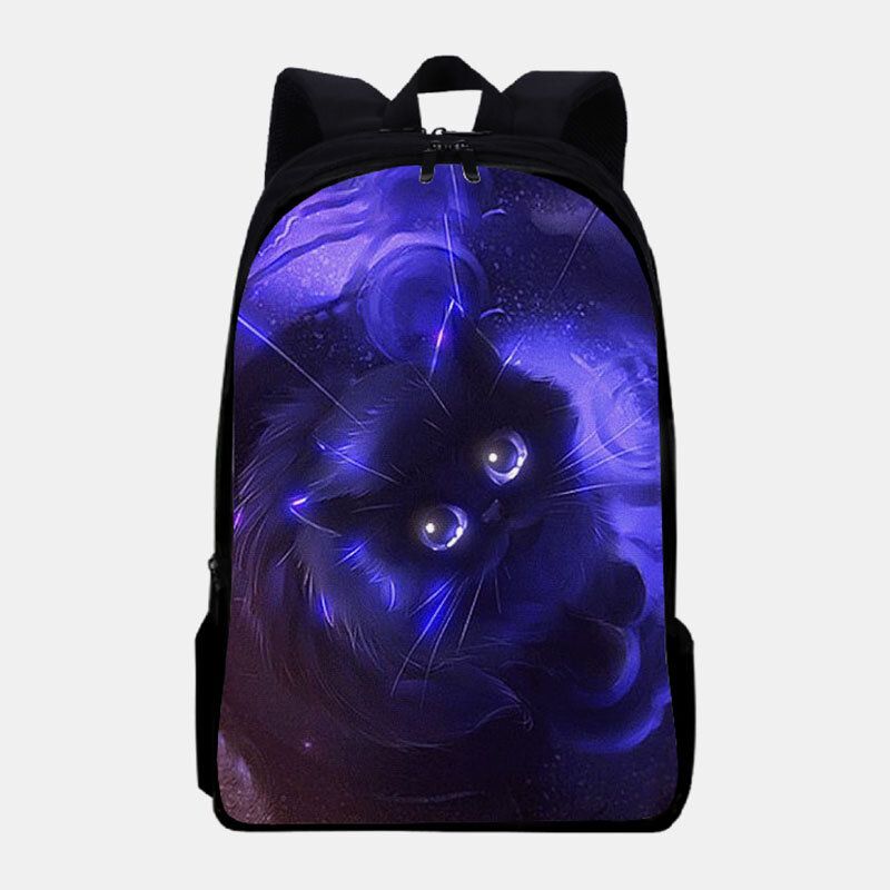 Unisex Oxford Fluorescence Luminous Cat Pattern Skolväska Med Stor Kapacitet Ryggsäck