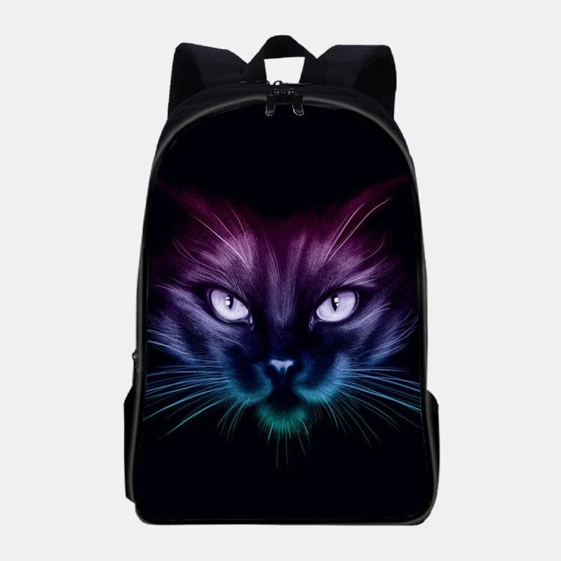 Unisex Oxford Fluorescence Luminous Cat Pattern Skolväska Med Stor Kapacitet Ryggsäck