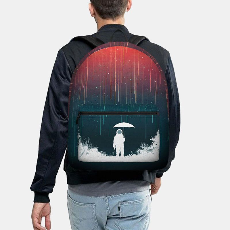 Unisex Oxford Space Astronaut Och Meteor Shower Mönster Print Casual Personlighet Esteticism Skolväska Ryggsäck