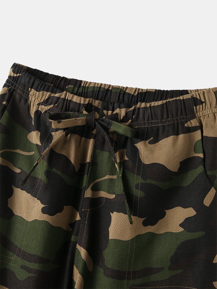 Dam Camouflage Blommönster Dragsko Med Mitten Av Midjan Casual Byxor Med Ficka